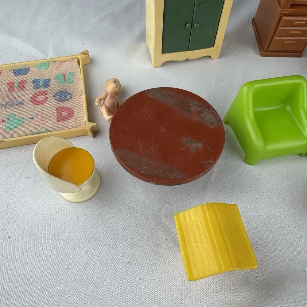 Fisher Price Vintage FP Lot w Secretary Rollaway Desk & Chair Dressers Table